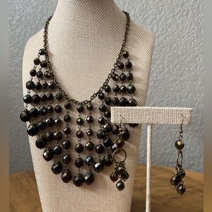 NWoT Herrera Bling Necklace Metallic Olive Green Resin Beads & Brass Chain 9.5"